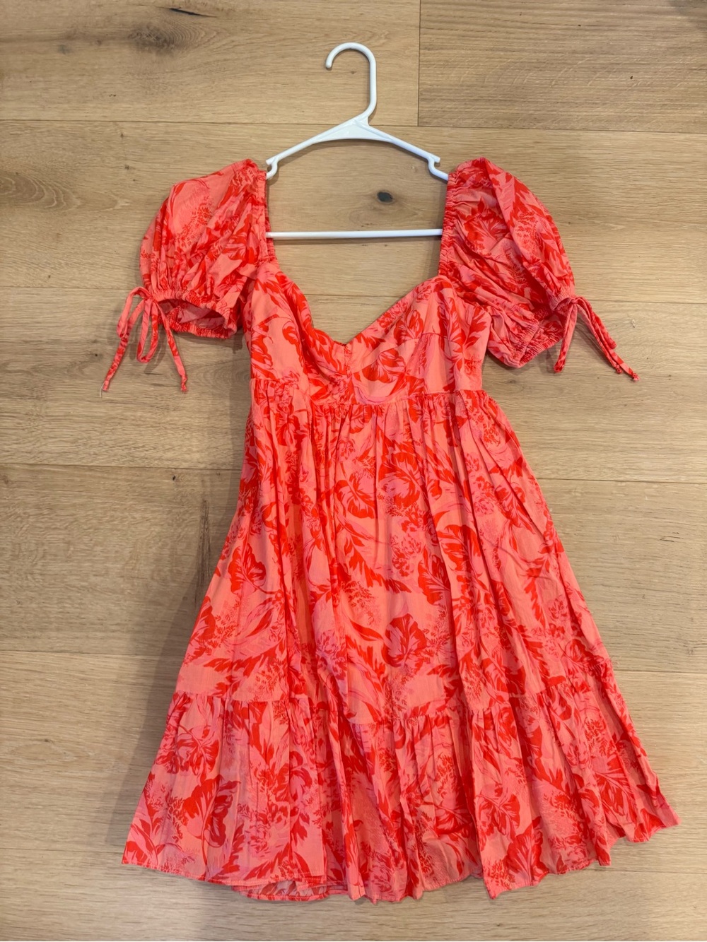 Vestique Coral-Red Floral Babydoll Dress